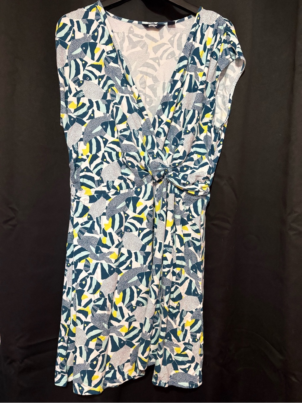 Blue & White Printed Knot-Front Dress Lands End